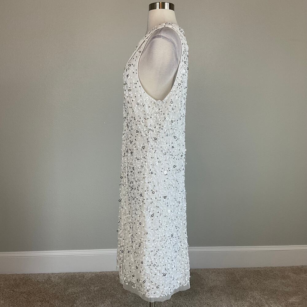 Adrianna Papell Sequin Sleeveless Sheath Cocktail Dress White and Silver Size 8 - Picture 6 of 13
